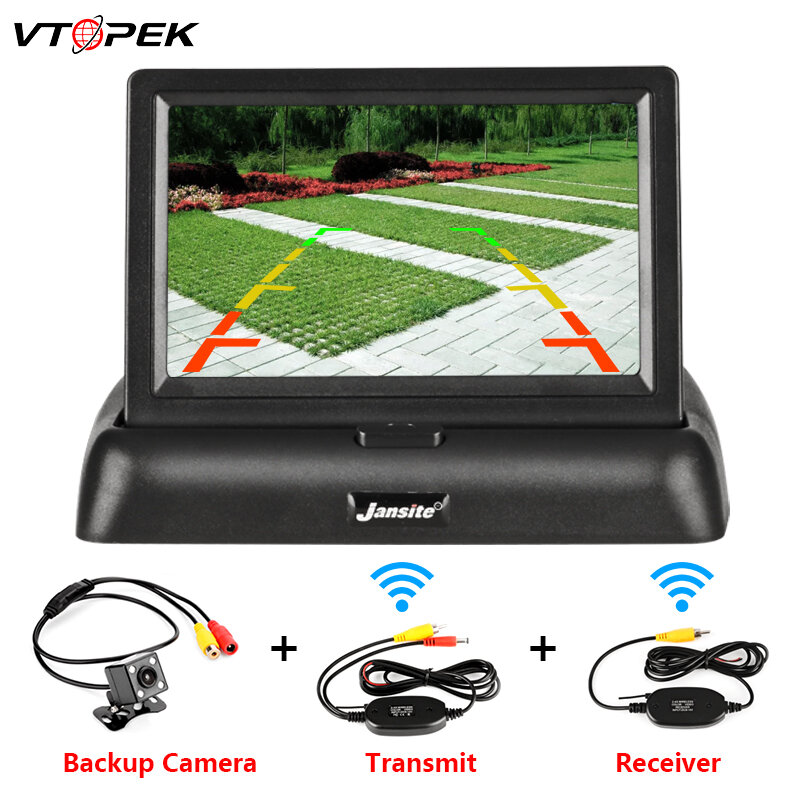 VTOPEK 4.3 Inch TFT LCD Car Monitor Foldable Monitor Display Reverse Camera Parking System for Car Rearview Monitors NTSC PAL