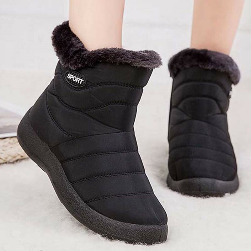 Buty damskie śnieg pluszowe buty damskie buty wodoodporne dla kobiet zamek buty damskie okrągłe Toe utrzymać ciepłe buty zimowe Botas Mujer