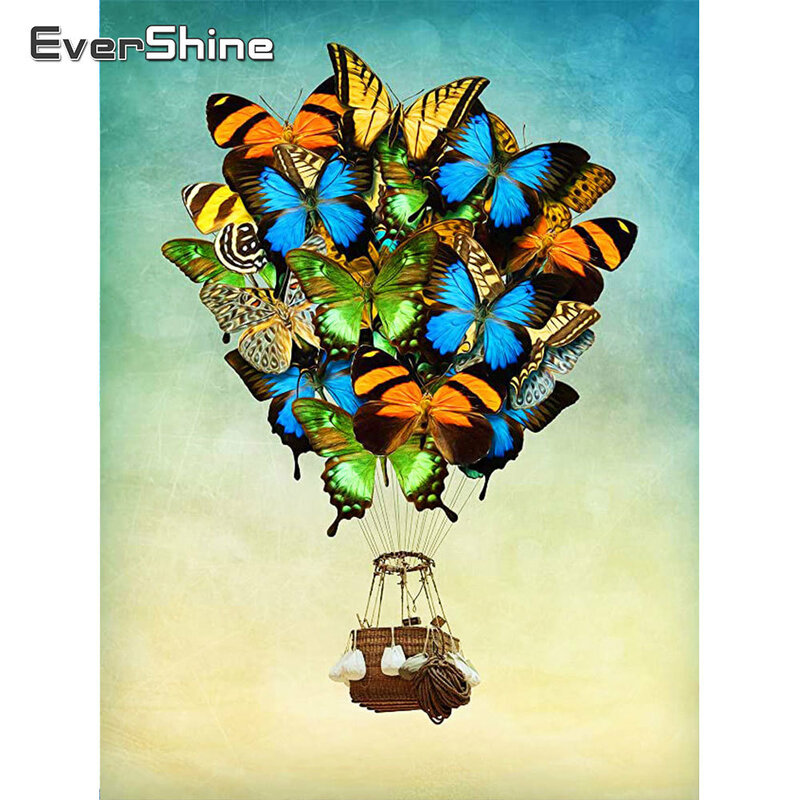EverShine DIY 다이아몬드 자수 뜨거운 공기 풍선 다이아몬드 그림 나비 동물 라인 석 그림 풍경 모자이크 벽 예술