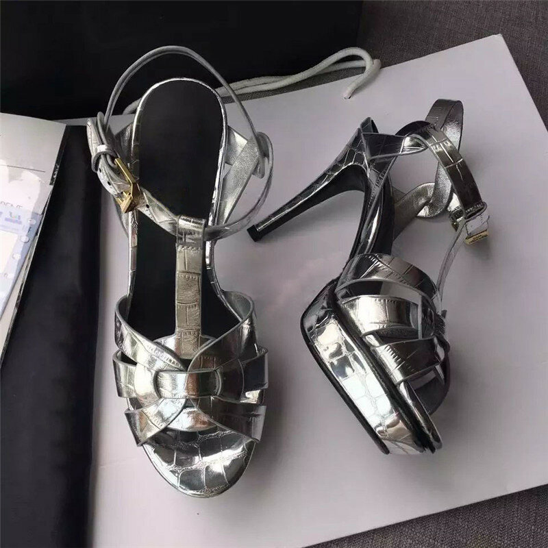 10/14 cm saltos coloridos design de marca de luxo sandálias femininas plataforma salto alto sexy festa senhoras casamento gladiador sapatos