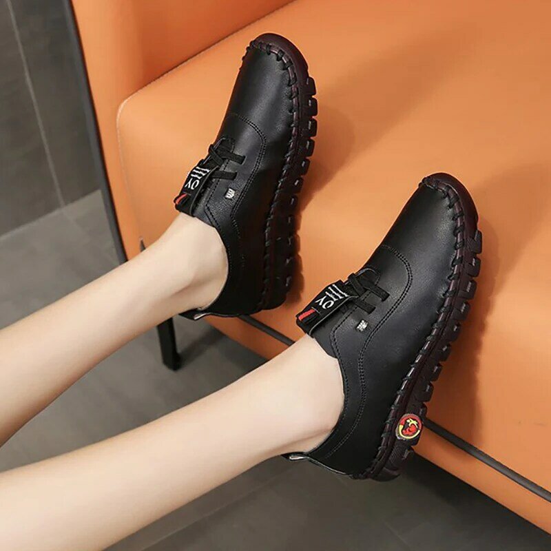 Sneakers Women Shoes Loafers Lace Up Leather Flat New Spring 2023 Casual comfortable Mom Shoe Mujer Zapatos Chaussure Femme
