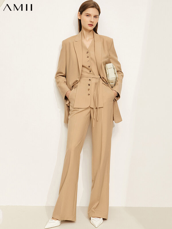 Amii minimalismo feminino blazer moda blazer casaco vneck botões colete calças femininas elegantes roupas femininas 12170408