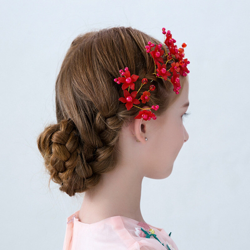 White Red Flower U Shaped Hairpin Imitation Pearl Elegant Hair Pins Hair Accessories For Women Girls Head Ornaments Hair Sticks