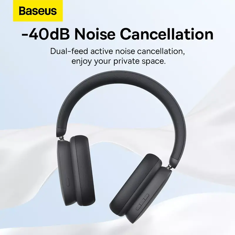 Baseus H1 Hybrid 40dB ANC Wireless Headphones 4-mics ENC Earphone Bluetooth 5.2 40mm Driver HiFi Over the Ear Headsets 70H Time