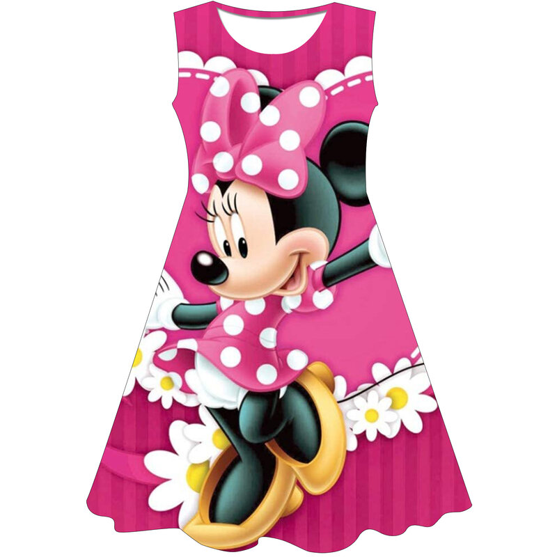 ディズニープリンセスの女の子のためのミニサマードレス,ミッキーマウスのプリントが施された半袖の子供服,1 2 3 4 5 6 7 8 9歳