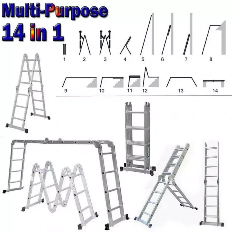 NEW2022 4.1/4.7/5M Telescopic Ladder Extension Ladder Folding  Purpose Aluminum Alloy Heavy Duty Ladder Repairing Tool HWC