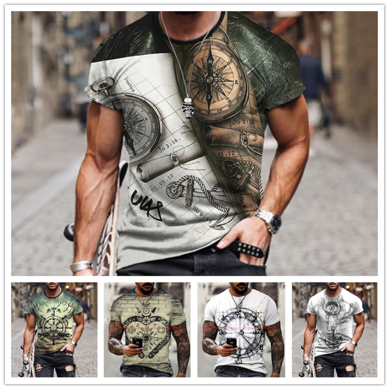 2022 여름 새로운 복고풍 스타일의 3D 인쇄 남자 티셔츠 패션 오-넥 캐주얼 반소매 하라주쿠 힙합 트렌드 대형 티셔츠