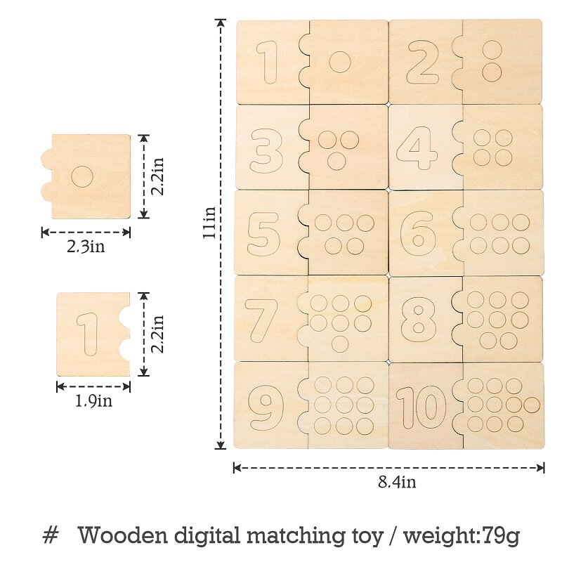 Madeira crianças matemática brinquedos montessori madeira 1-10 placa número correspondência digital quebra-cabeça pré-escolar contagem número brinquedo educacional presente