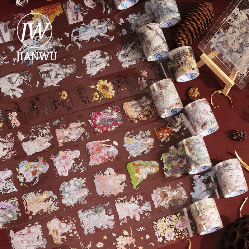 JIANWU-Cinta Washi de estilo antiguo creativo para decoración de álbumes de recortes, diario de personajes bonitos para mascotas, 2/3/4 rollos por juego