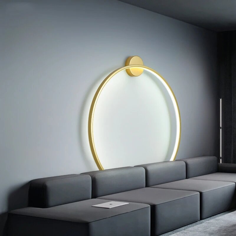 دائرة الجدار مصباح خلفية ديكور أضواء الحديثة البساطة الفن تصميم دائري LED الشمعدان جدار لغرفة المعيشة أريكة حلقة الجدار مصابيح