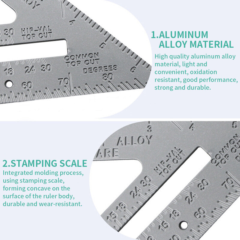 Aluminum Alloy  square Triangle Ruler 7 Inch Carpentry Measuring Square Ruler 90 Degrees Thickened Angle Ruler Dash Saw Ruler
