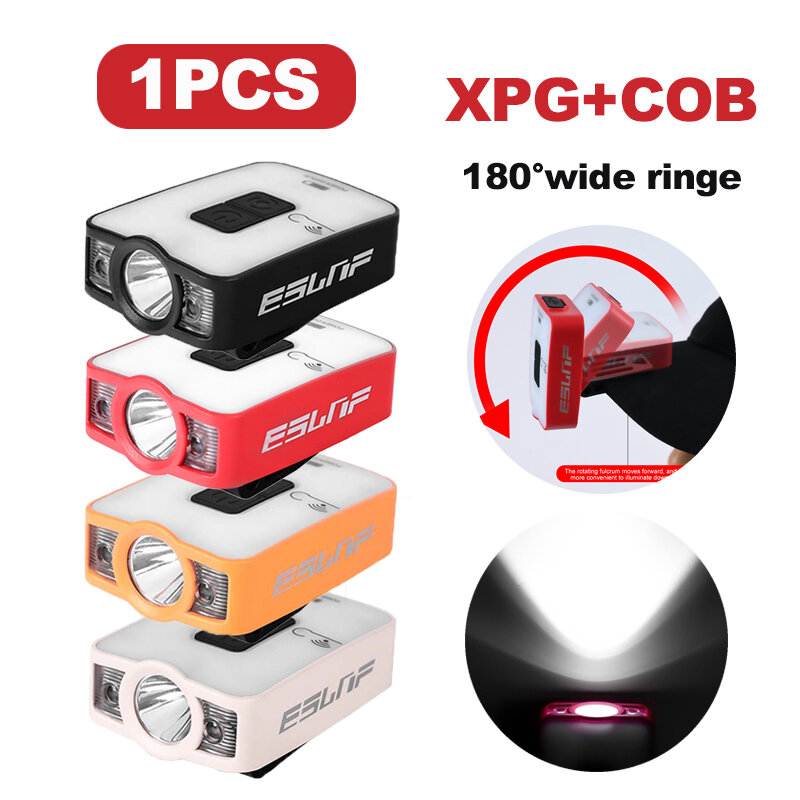야외 미니 캡 클립 라이트 USB 충전 손전등 XPG + COB 방수 헤드 라이트, 야간 낚시 캠핑 LED 센서 헤드 램프