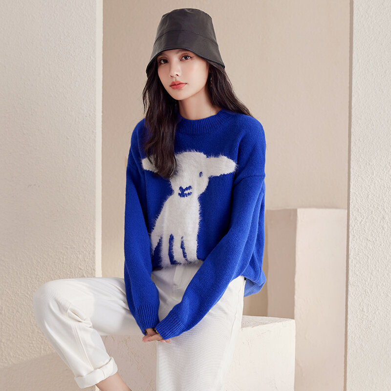 Wisher & Tong เสื้อกันหนาวผู้หญิง2022ฤดูใบไม้ร่วงฤดูหนาว O-คอยาวแขนเสื้อถักเสื้อหลวมแบบสบายๆ Tops Sweter Gaya Korea