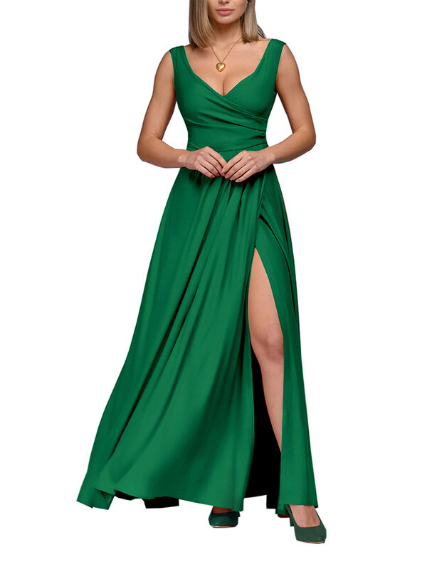 2023 Women Sleeveless  Maxi Dress Elegant Sexy Luxury Outfits Ladies Evening Party Club Prom V-neck  Slit Vestidos Long Dresses