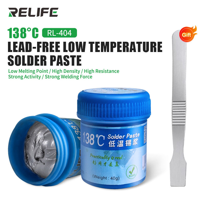 RELIFE RL-404-pasta de soldadura sin plomo, crema de soldadura personalizada para reparación de placa base de Iphone, BGA, CPU, LED, 138 °C