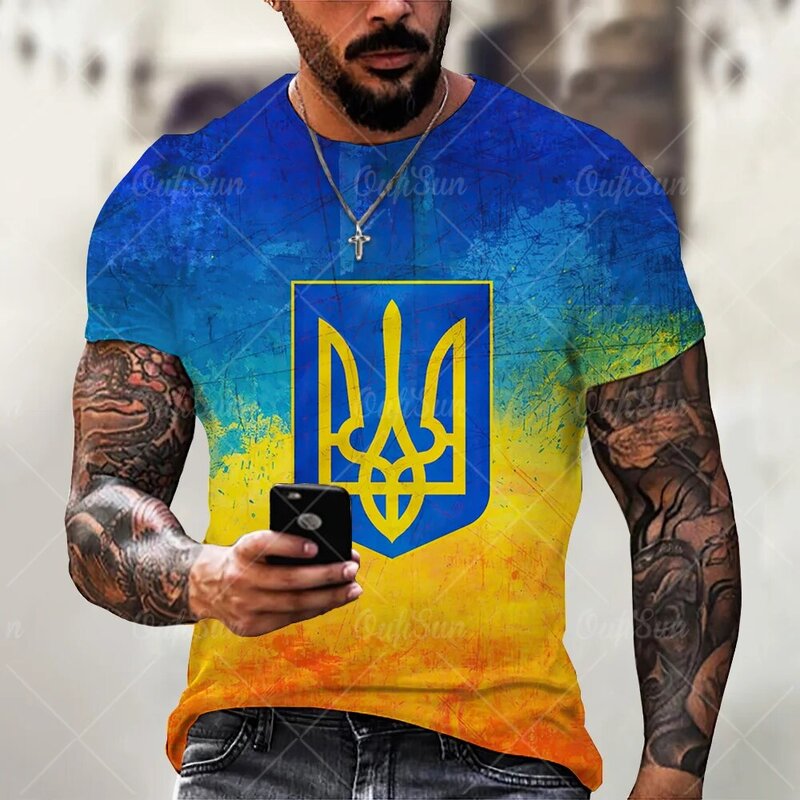 Vintage męskie ukraińskie koszulki dla mężczyzn T Shirt 3D odzież z nadrukiem flaga z krótkim rękawem lato O-Neck bluzka Harajuku Stranger Things