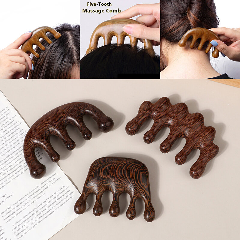 Anti-static Blood Circulation Decompression Wood Massage Meridian Comb Head Facial Scraping Multi-Functional Tool