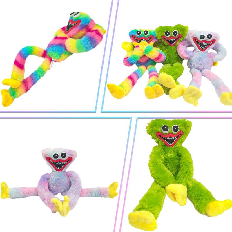 Huggy Wuggy-juguete de peluche para fanático del juego, muñeco de peluche relleno de dibujos animados, monstruo salchicha, juego de Horror, arcoíris + verde + Tie Dye