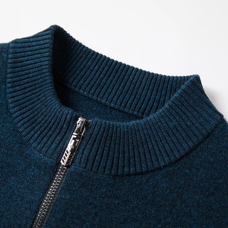 2022 otoño e invierno nuevo suéter de lana pura cárdigan de manga larga cuello redondo suéter con cremallera abrigo para hombre