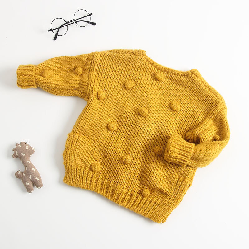 Honeycherry bebê feito à mão bolha bola camisola de malha cardigan camisola do bebê casaco meninas camisolas de inverno