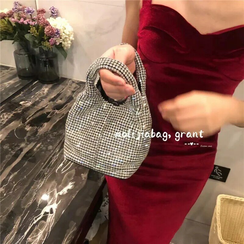 Fashion Luxury Brand Designer Diamonds Hobos Moto Style Women Shoulder Bag Studded Rivet Crossbody Shining Purses And Handbags