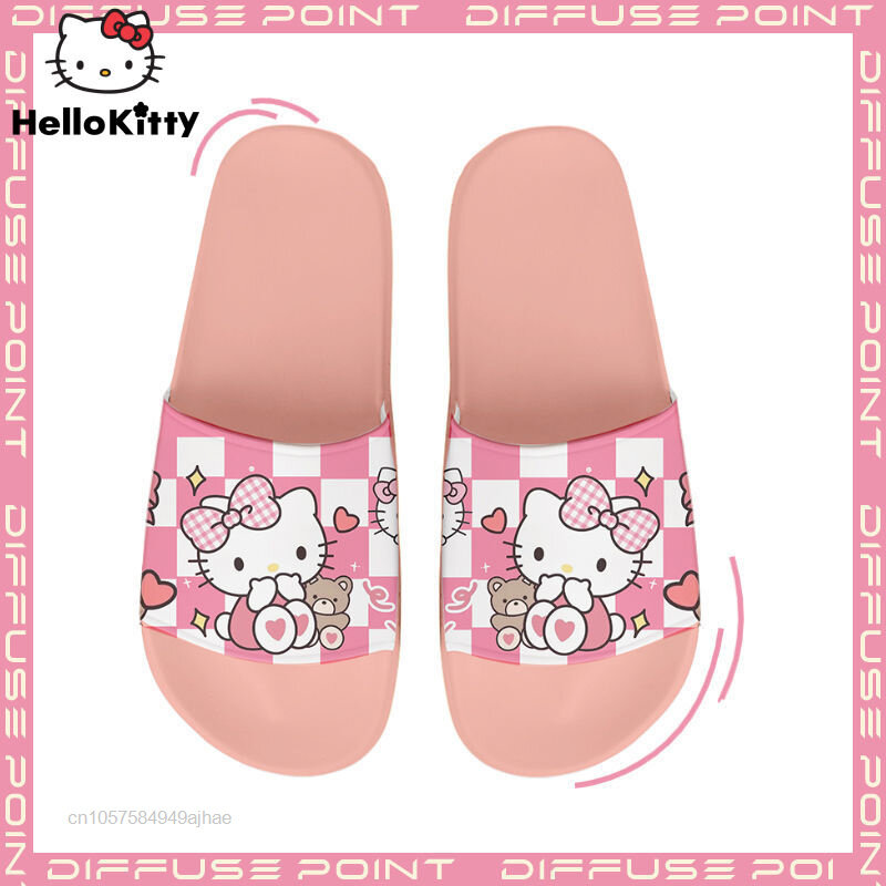 Sanrio Hello Kitty Sepatu Wanita Kartun Baru Rumah Non Slip Sandal Jepit Lembut Sandal Wanita Manis Lucu KT Sepatu Datar Mewah