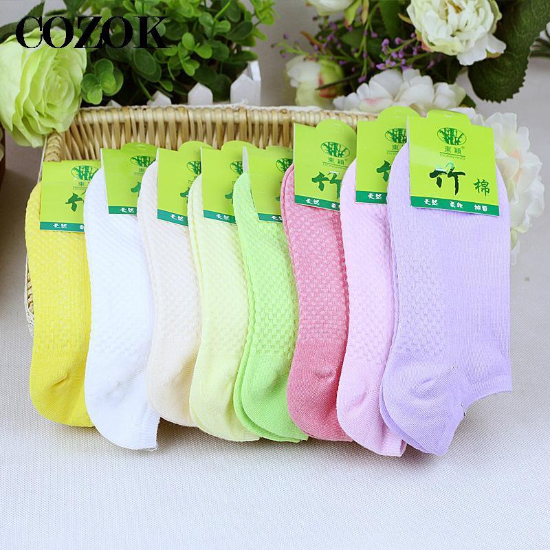 5 pares/lote meias de fibra de bambu feminino meninas doce cor desodorante algodão meias curtas meias femininas baixo tubo invisível tornozelo meia