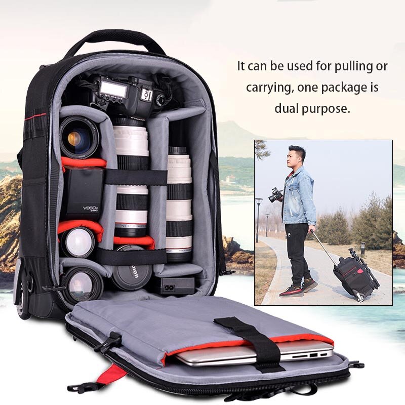 عربة حقيبة كاميرا كاميرا المهنية عربة حقيبة حقيبة فيديو صور كاميرا رقمية الأمتعة السفر حقيبة ظهر مزودة بعربة تروللي