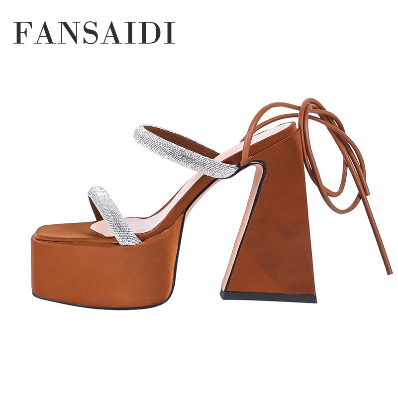 FANSAIDI 2022 Fashion Block Heels Sandals Square Toe Ankle Strap Women's Shoes Summer Chunky Heels Platform Waterproof  40 41 42