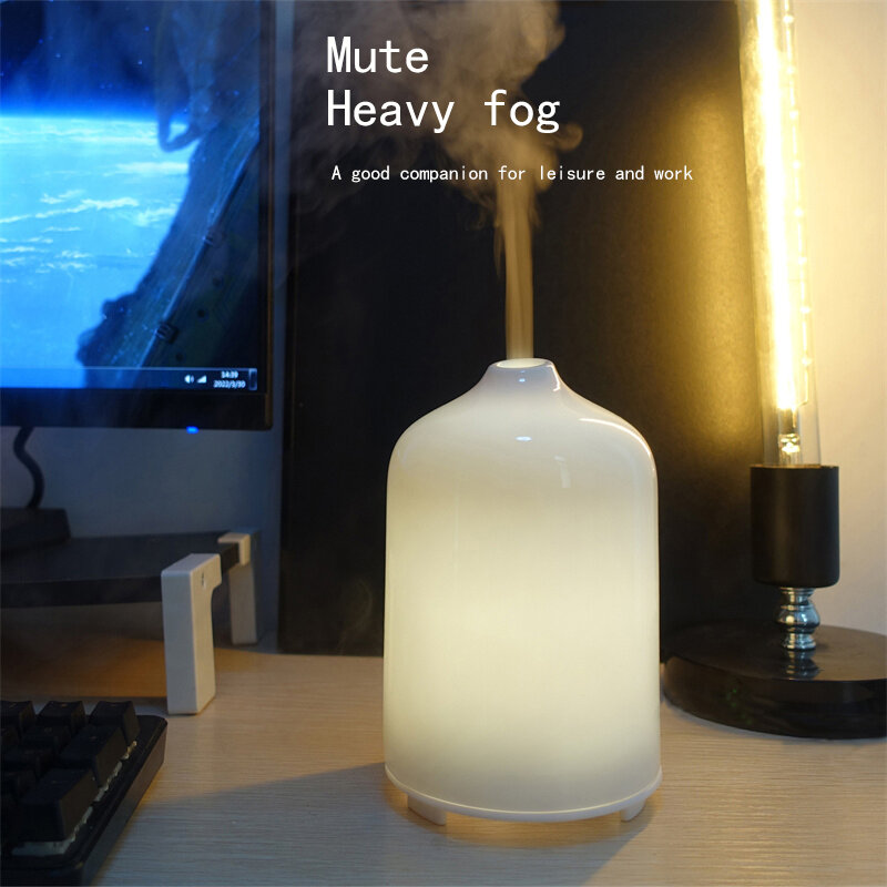 Ceramic Air Humidifier Aromatherapy Machine Rose Essential Oil Diffuser Remote Control 7 LED Lights for Office Bedroom 400ml