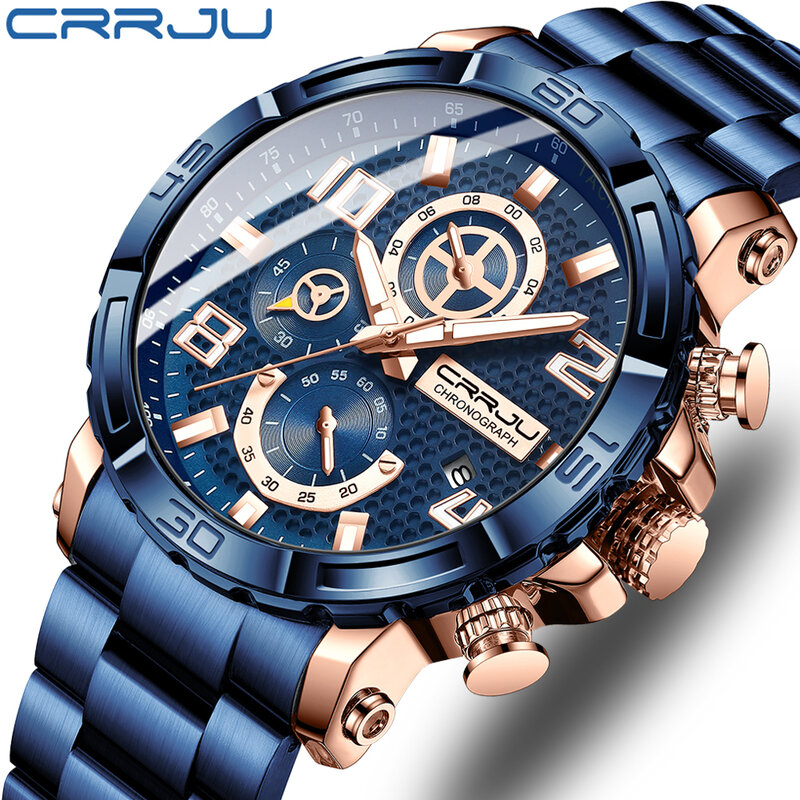 CRRJU أفضل العلامة التجارية الفاخرة ساعة للرجال كرونوغراف الساعات الرياضية للرجال مقاوم للماء كامل الصلب كوارتز ساعة Relogio Masculino