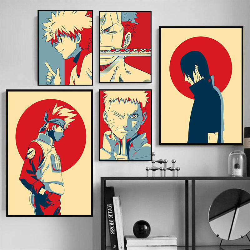 Póster de Naruto Retro japonés, Sasuke, Itachi, arte de pared Vintage, pintura en lienzo, decoración nórdica, imágenes, decoración para sala de estar