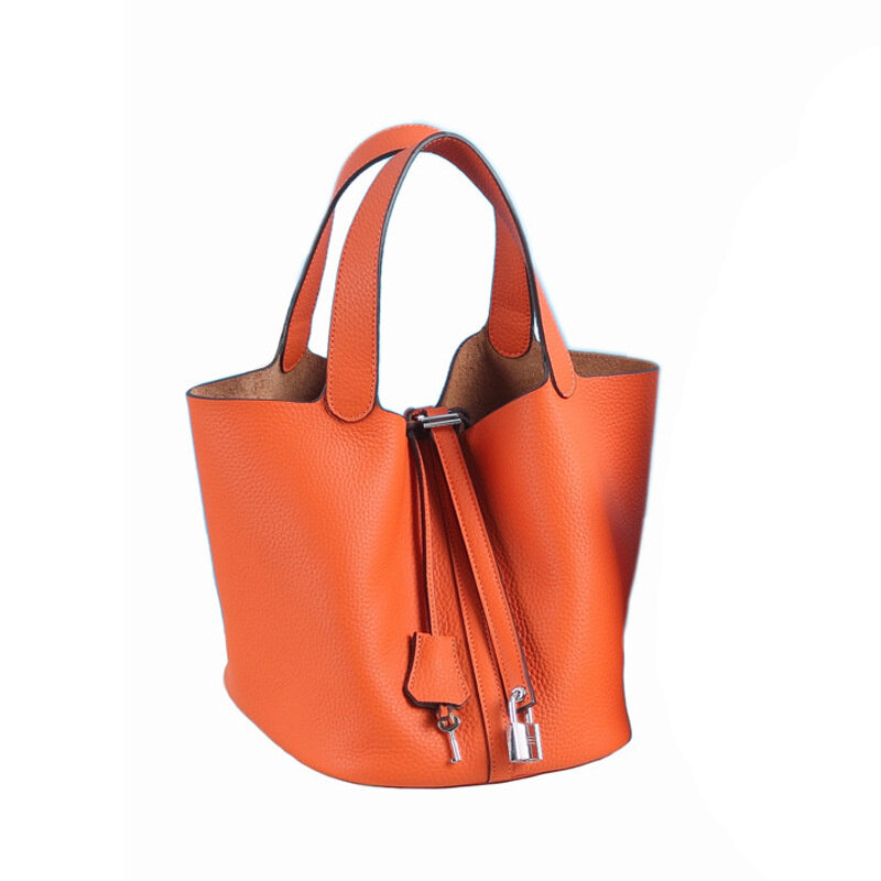 new 2022 leather net red vegetable basket bag leather bucket bag litchi pattern leisure handbag women's small hand bag