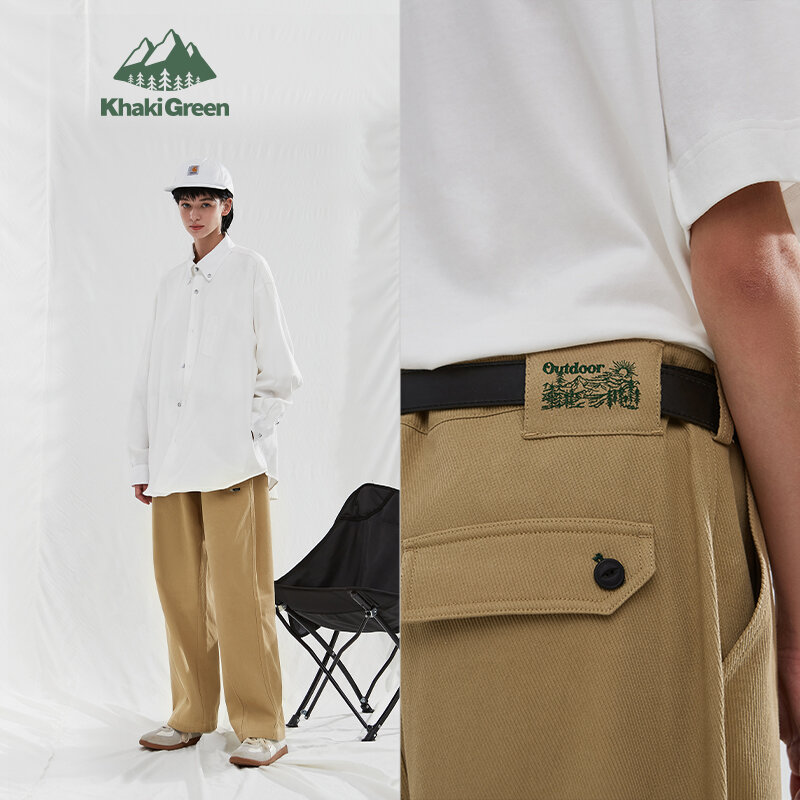 INFLATION-pantalones Cargo de sarga de pierna recta para hombre, Pantalón de algodón grueso, color caqui, talla grande