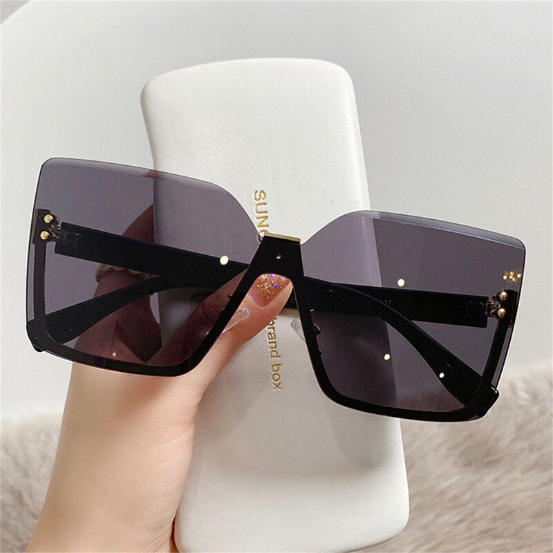 Gradient Color Rimless Square Sunglasses Women Luxury Brand Designer Vintage Style Sun Glasses Ladies Shades Eyewear Photo Props