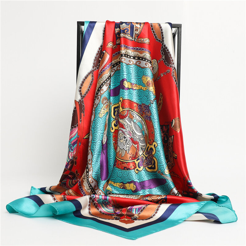 Bufanda cuadrada de seda satinada con estampado Floral para mujer, pañuelo de lujo, Hijab, diadema, chal, Foulard