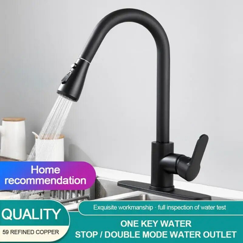 Kitchen Faucet Stainless Steel Faucets Hot Cold Water Mixer Tap 2 Function Stream Sprayer Single Handle Pull Out Kitchen Taps