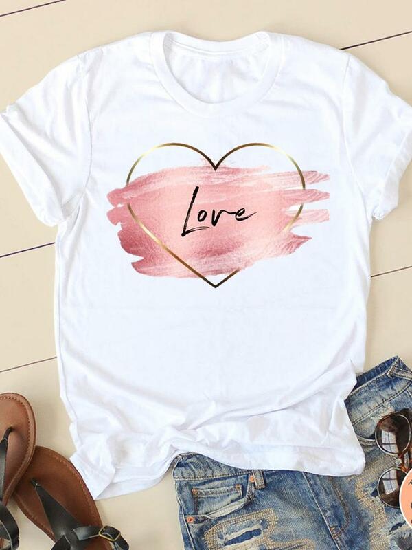 Print T-shirts Clothing Flower Love Heart Cute 90s Women T Clothes Short Sleeve Ladies Summer Casual Fashion Female Graphic Tee