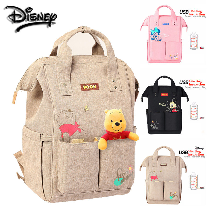 Disney-mochila multifunción de gran capacidad para pañales, mochila de maternidad, Winnie the Pooh Bear, Minnie, Mickey, bolsa para madre de bebé