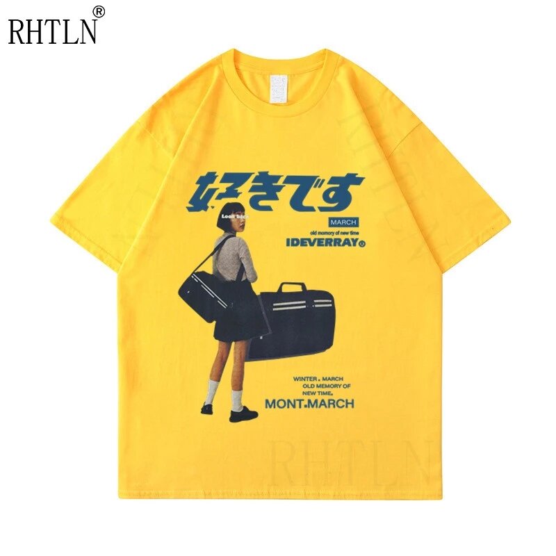 Hip Hop Thời Trang Dạo Phố Harajuku Camiseta Menina Japonês Kanji Imprimir Camiseta 2021 Homens Verão De Manga Curta Camiseta De Algodão