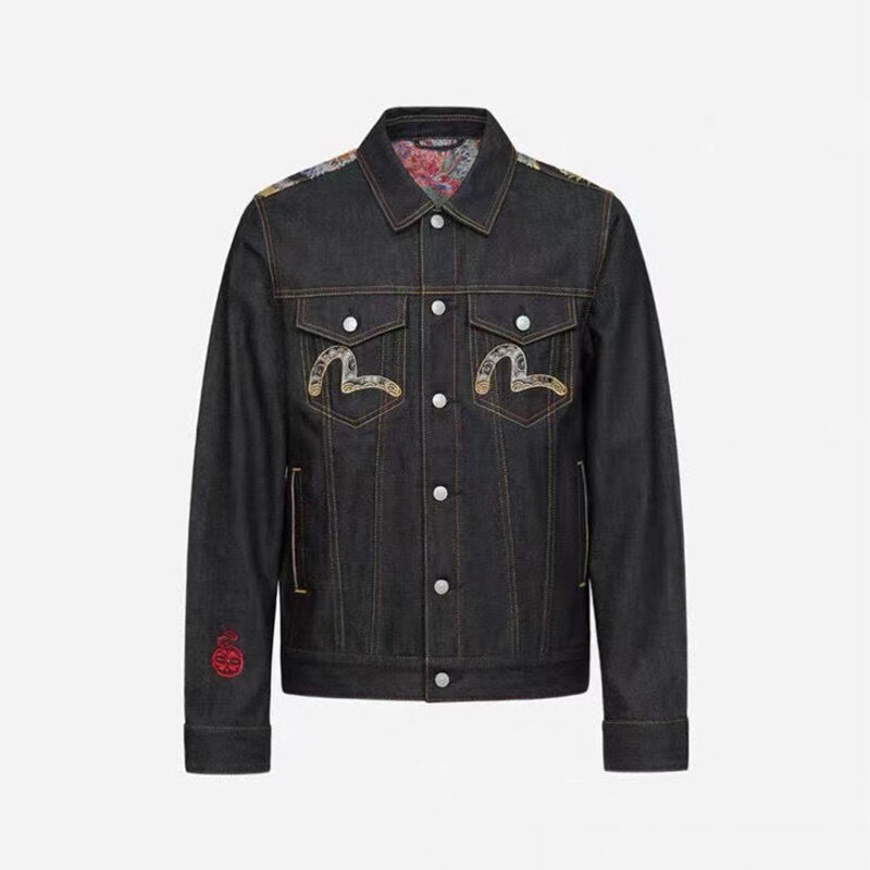 레트로 일본 스타일 멀티 포켓 캐주얼 자수 데님 재킷 남성용, 30 주년 스페셜 에디션