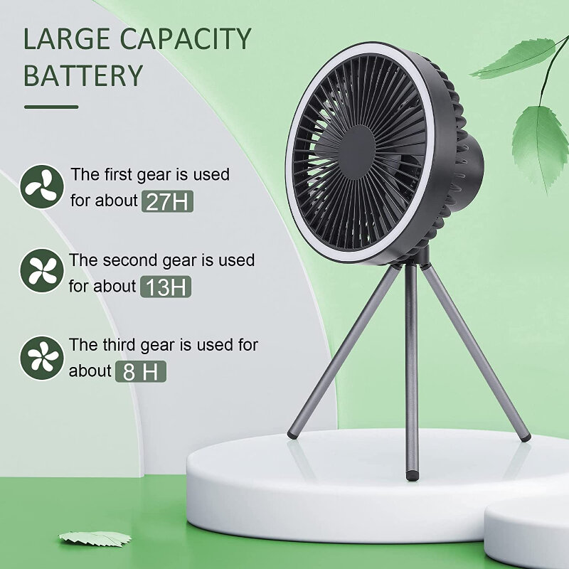 Ventilador eléctrico multifuncional 2022, Ventilador portátil recargable por USB, para acampar al aire libre, con trípode de luz Led, Ventilador de escritorio