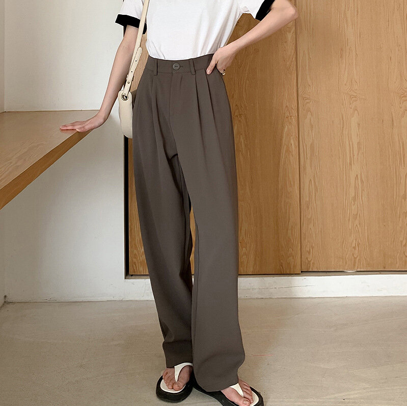 2022 spodnie damskie w stylu koreańskim Casual High Waist Korean Fashion biurowa, damska eleganckie czarne proste spodnie garniturowe spodnie