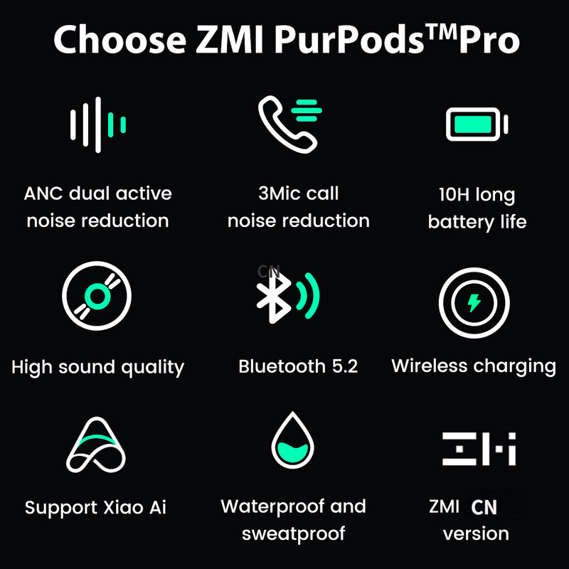 ZMI PurPods Pro TWS Tai Nghe Nhét Tai Không Dây Phiên Bản Trung Quốc Hoạt Động Loại Bỏ Tiếng Ồn Bluetooth 5.2 IPX4 Chống Nước Tai Nghe Nhét Tai