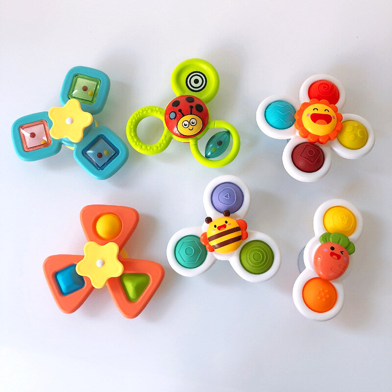 1Pcs Zuignappen Spinning Top Speelgoed Voor Baby Spel Baby Bijtring Relief Stress Educatief Roterende Rammelaar Bad Speelgoed Voor kinderen