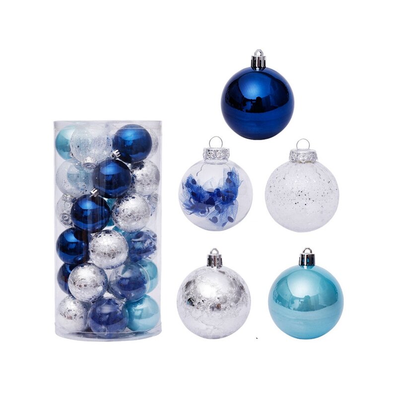 30Pcs Christmas Balls 6Cm For Tree Blue Christmas Balls Plastic Christmas Tree Ornaments Decorations Home Pendants