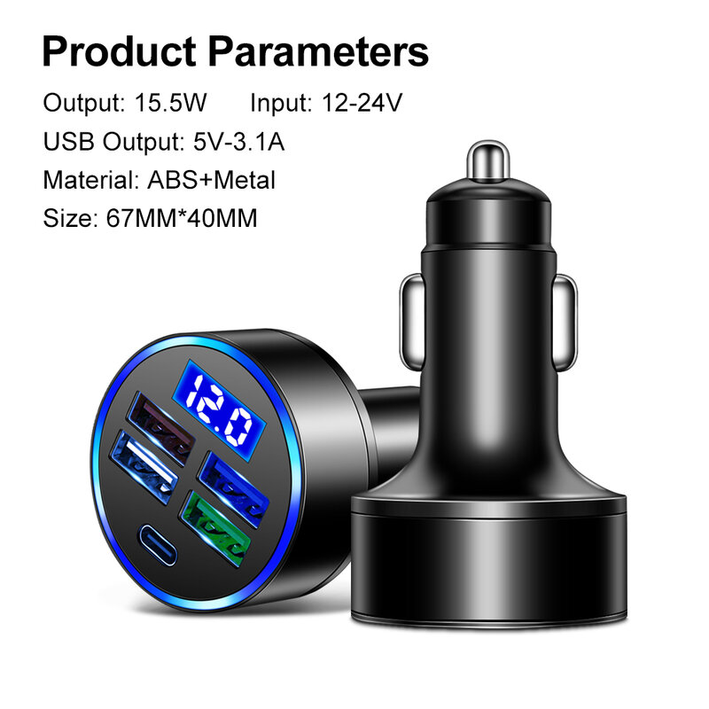 Maerknon USB Type C Car charger Fast Charge Charger 5 Port For Xiaomi iphone 14 13 12 11 pro max Portable Car Charger cell phone
