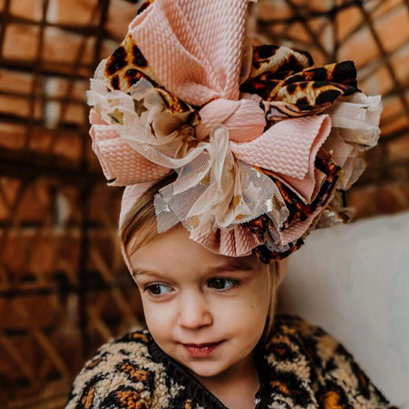 Diadema de lazo grande para niña recién nacida, tocado de encaje con lazo, bandas elásticas para el pelo para bebé, turbante ancho, accesorios para el cabello para niña
