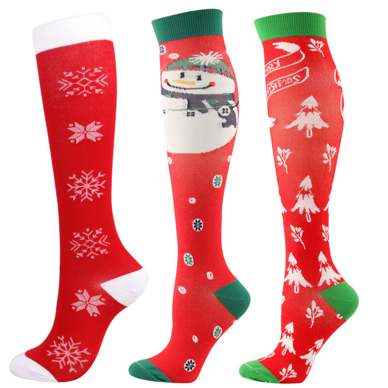 3 paia di calzini natalizi da donna divertenti natale albero di babbo natale fiocco di neve alce neve tubo alto Fitness calzini sportivi calzini di capodanno