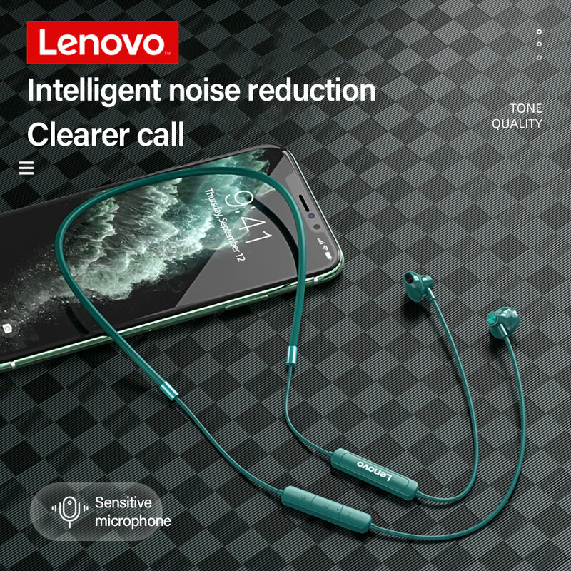 Lenovo-auriculares inalámbricos SH1 con Bluetooth 5,0, dispositivo de audio deportivo IPX5 resistente al agua, con Chip HIFI, banda magnética para el cuello